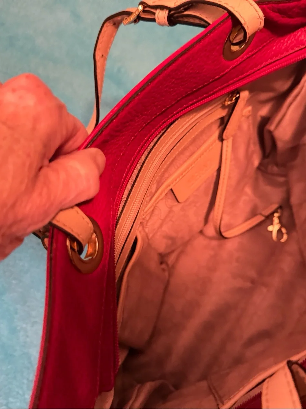 Michael Kors Red Leather Shoulder Bag with Tan Straps
